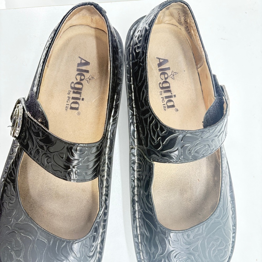 Alegria Paloma Black Floral Embossed Leather Mary Jane Shoes 38 Comfort Quirky‎ - Picture 6 of 12